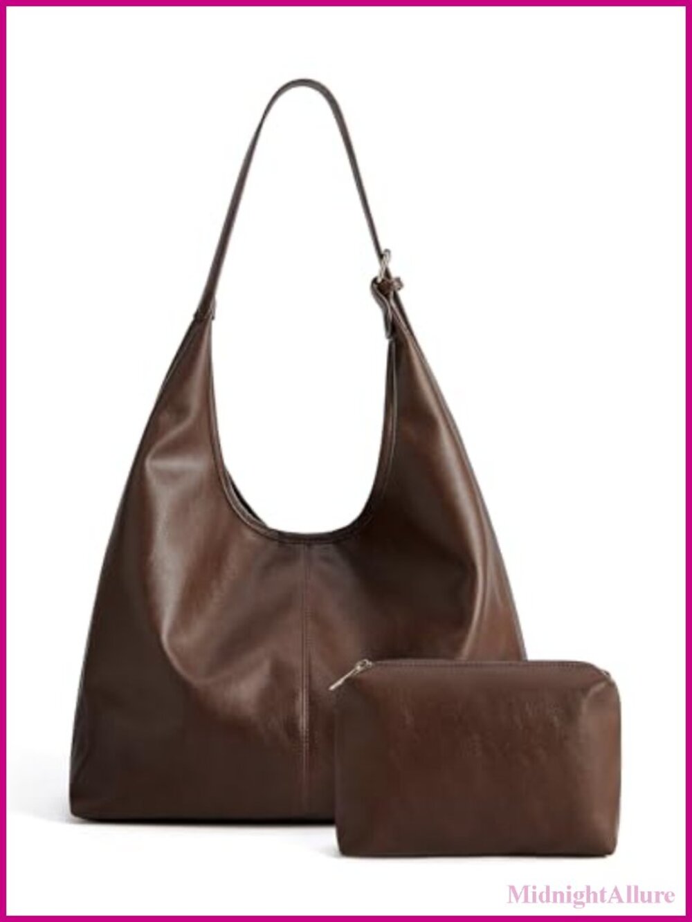 Vegan Leather Hobo Shoulder Bag Slouchy Crossbody Tote with Pouch